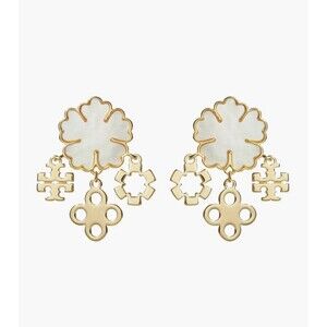Tory Burch Clover Cluster Chandelier Mother of Pearl Earrings New Authentic